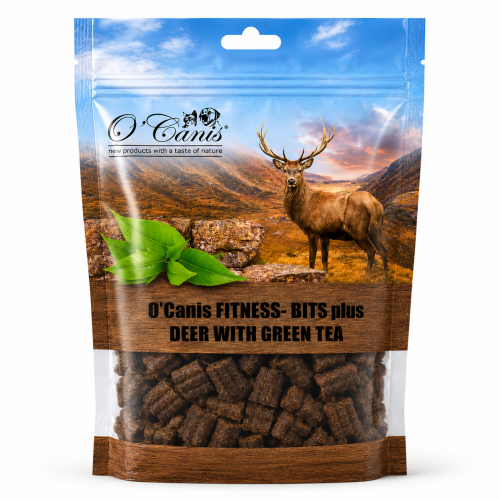 Przysmak trenerski jeleń z ZIELONA HERBATĄ 200g SZASZETKA - przód (00333.png
